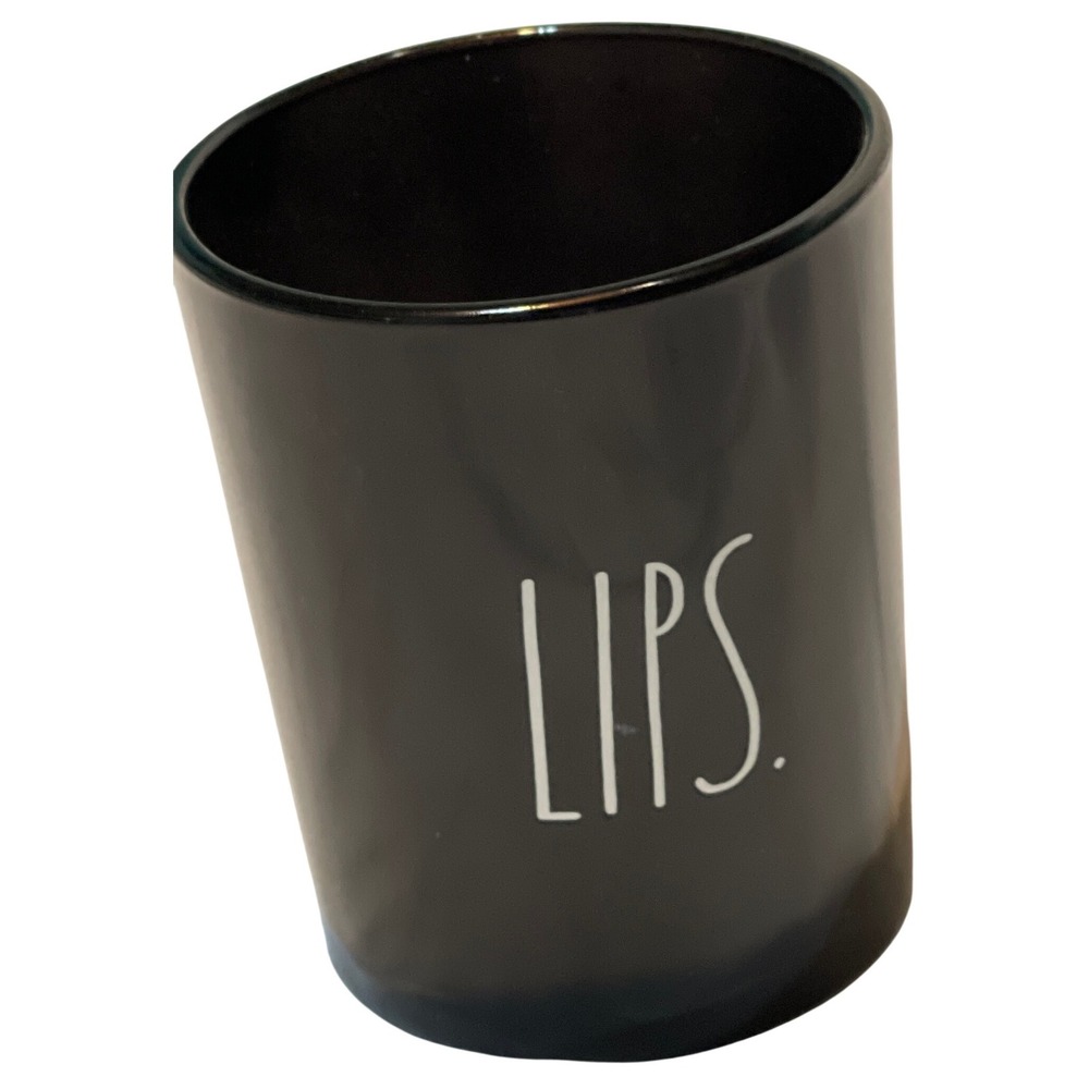 Rae Dunn LIPS‎ Black Ceramic Makeup Brush Holder Vanity Cup Organizer 6 Inch